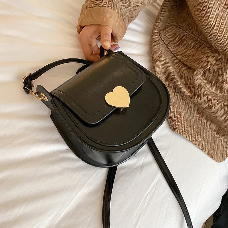 Crossbody Bags Women Mini Saddle Fashion Luxury Design Ladies All-match Portable Purse PU Leather Heart Hasp Sweet Cute Shoulder