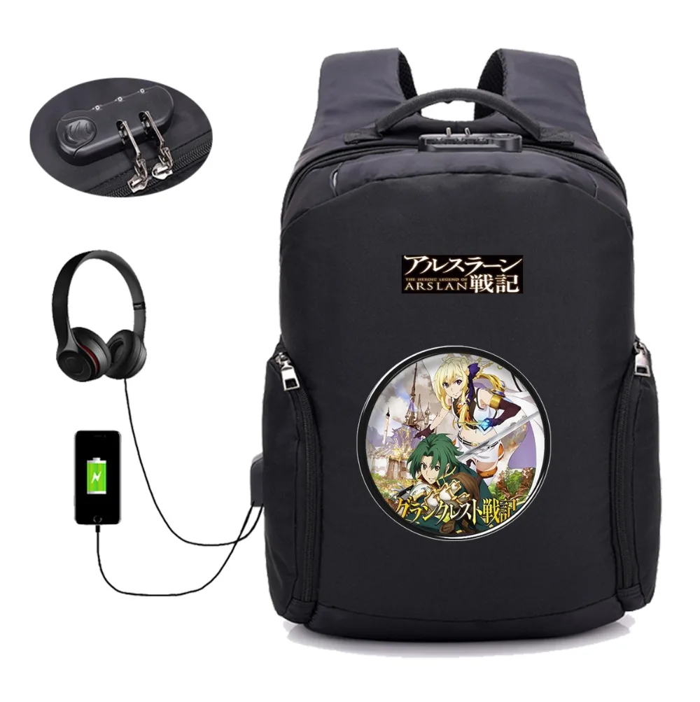 anime Record of Grancrest War backpack USB Charging backpack Anti-theft Laptop bag Travel Bag teenagers student bookbag 12 style