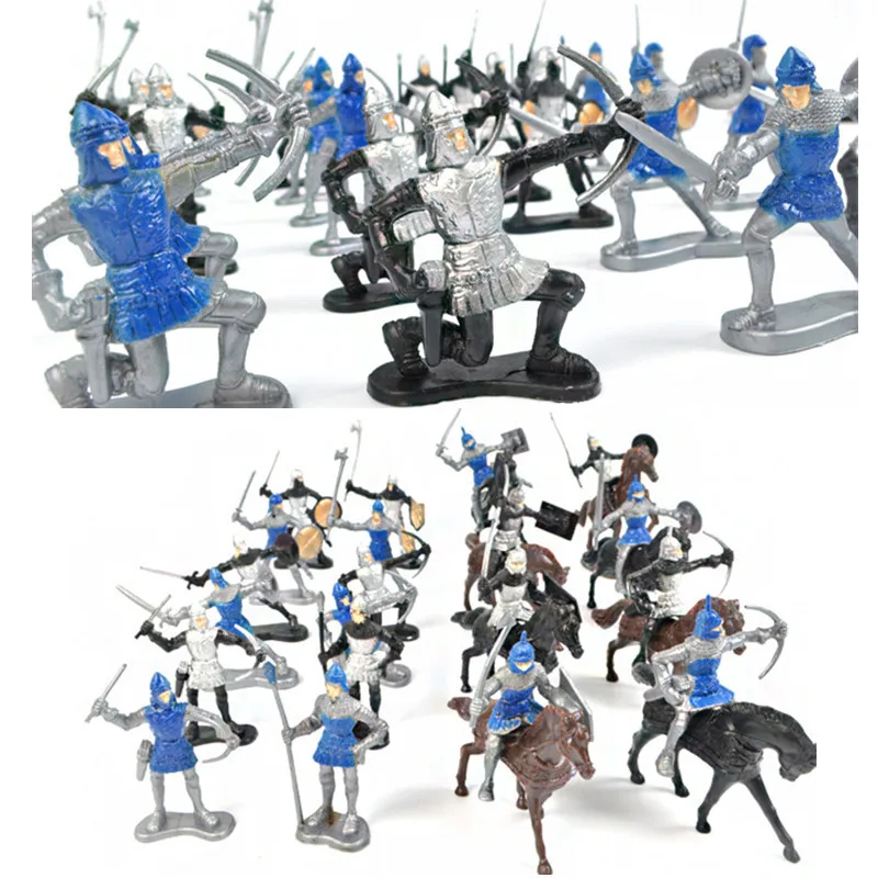 Plástico Idade Média Figuras Set para Crianças, Soldado Cavaleiro Cavalos, Brinquedos do Exército, Guerreiros, Modelo Medieval, Meninos Presente, 56Pcs