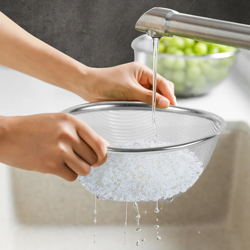 Stainless Steel Colander Washing Rice Basin Drain Storage Basket Fruits Vegetables Strainer Flour Sieve Utensils for Kitchen