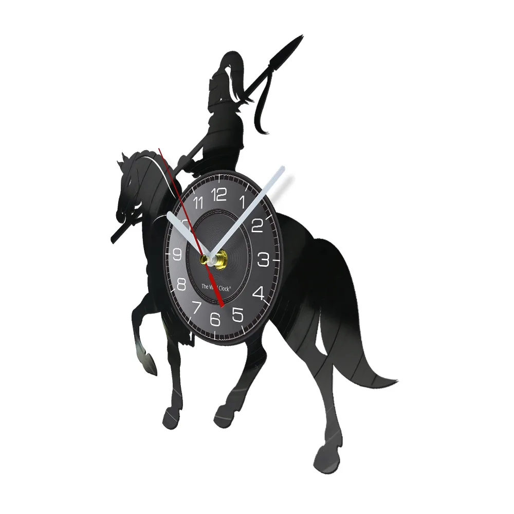 Roman Soldier Spartan Warrior On Horse Vinyl Record Wall Clock For Bedroom Medieval Knight Home Decor Gladiator Retro Wall Watch