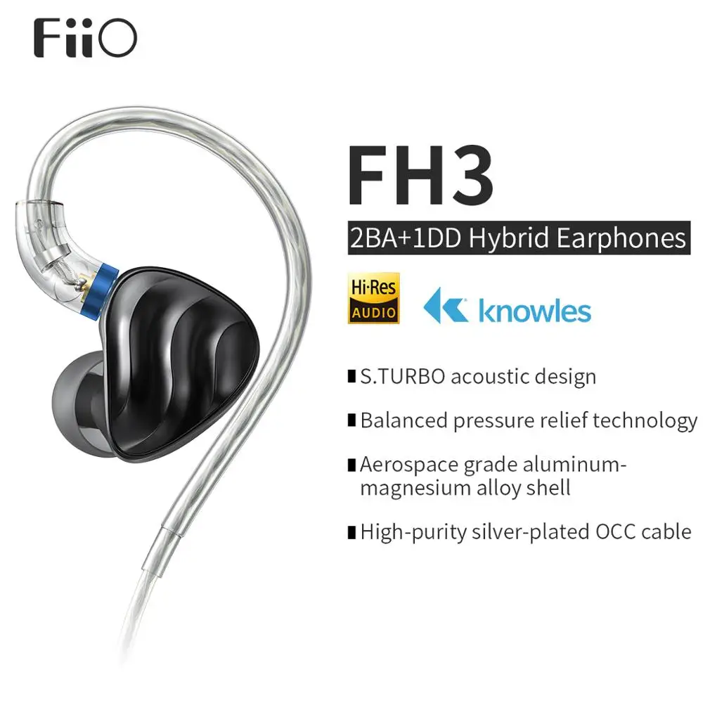 FiiO FH3 Triple Drive In-Ear HiFi Earphones with High Resolution,Bass Sound, High Fidelity for Smartphones/PC