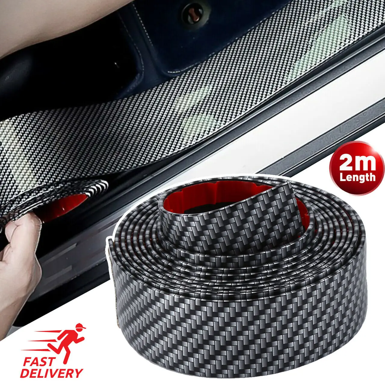 2M Car Stickers Anti Scratch Door Sill Protector Rubber Plate Trim Strip Carbon Fiber Threshold Protection Bumper Film Sticker