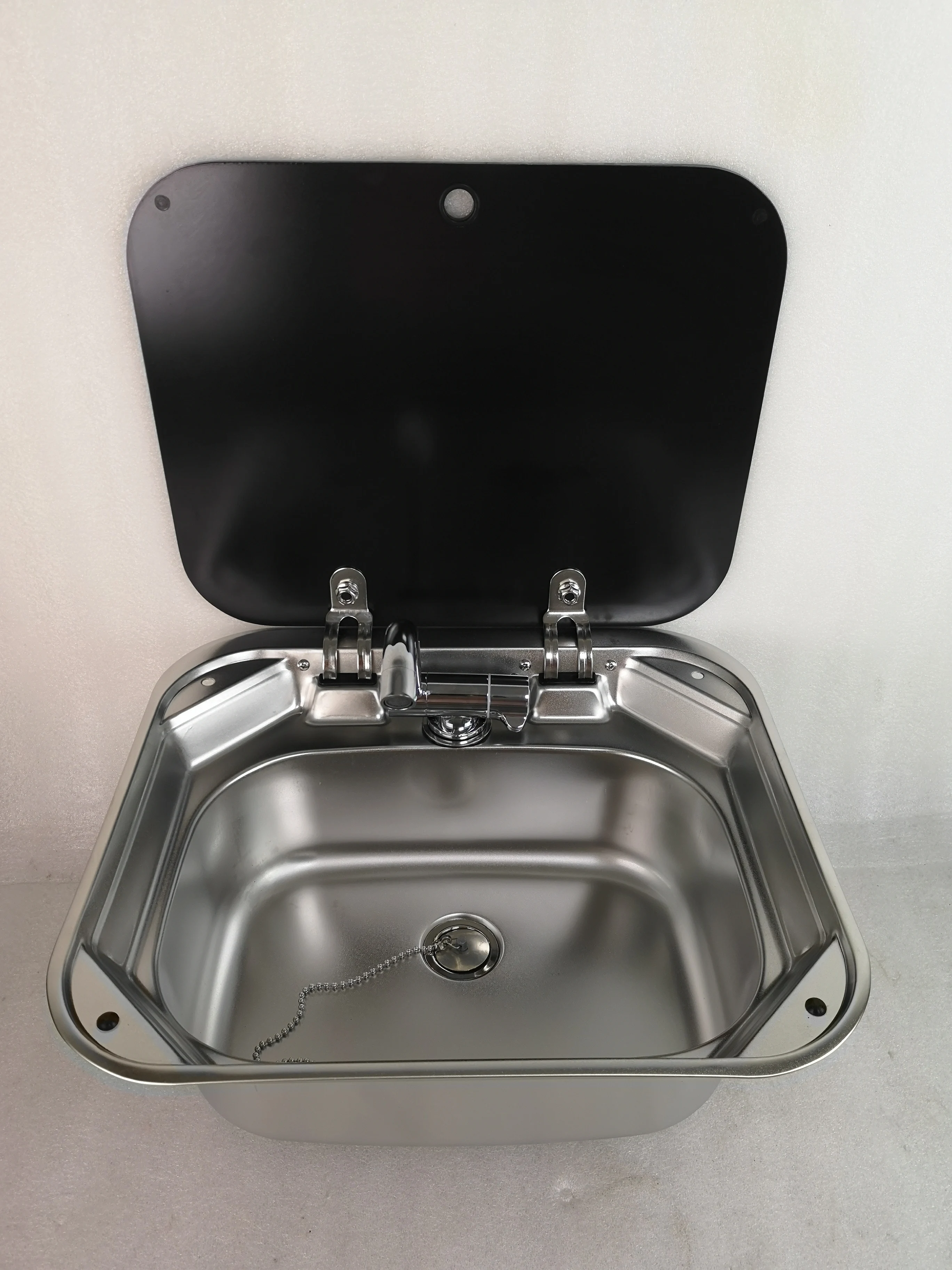 410*360*150mm Stainless Steel Round Sink with Tempered Glass Lid FS-586 Boat Caravan RV