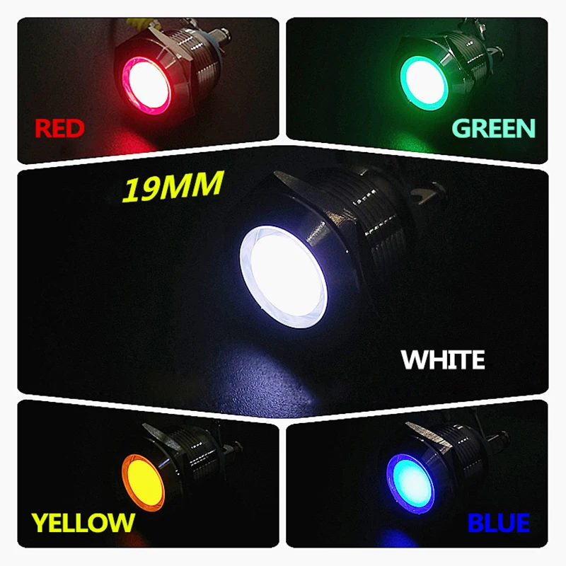 19mm LED Metal Indicator Light Waterproof Signal  Light Screw Connectfive colors round LED flat button 12V 24V 220v Red Green