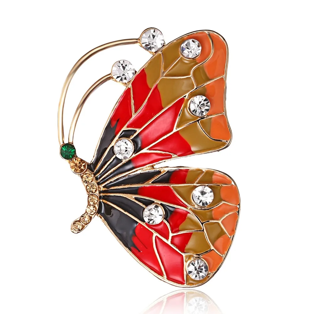 Vintage Bunte Schmetterling Broschen Kristall Strass Metall Emaille Pins Fliegen Insekt Tier Brosche Kleidung Schmuck Geschenke – Detail 16
