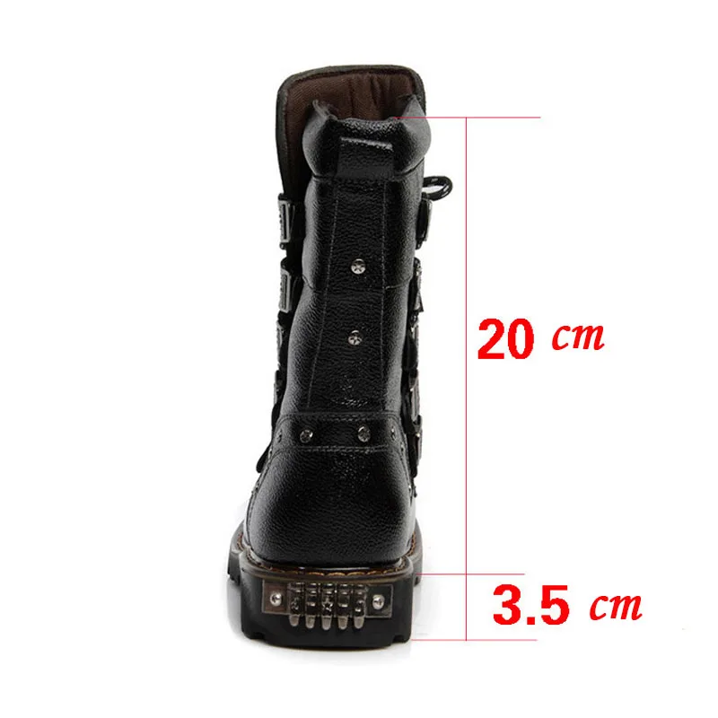 Men Mid-Calf Army boots Lace-Up Genuine leather Motorcycle boots Non-slip Wear-resistant Outdoor work boots Skull