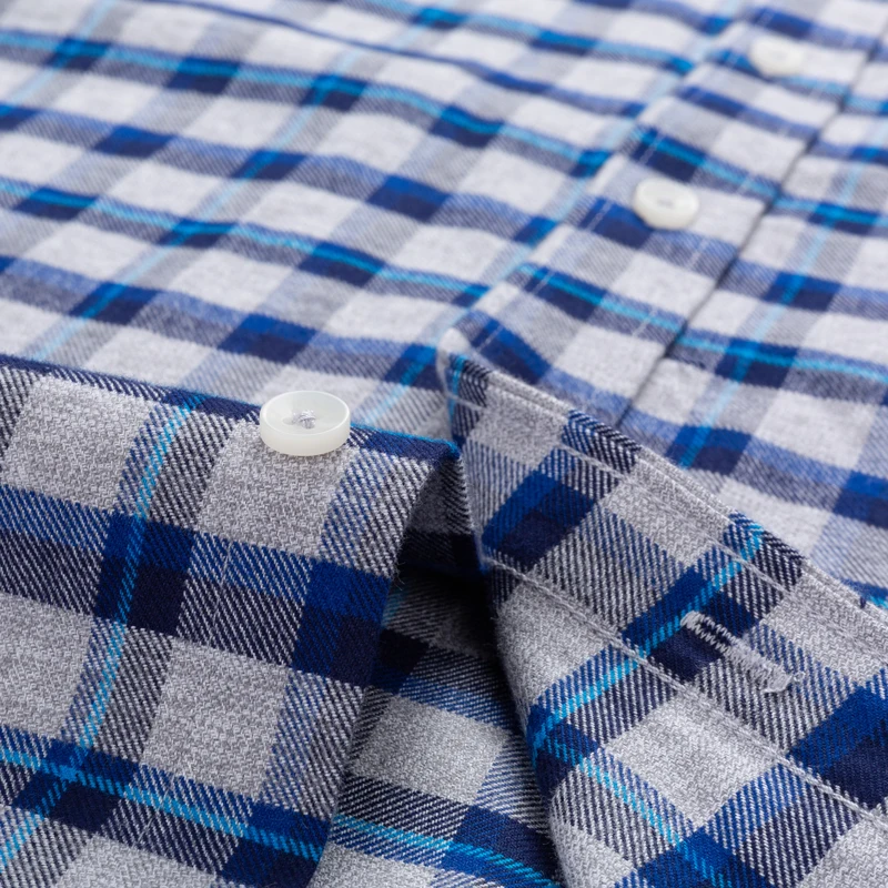 Camisa de algodón cepillado con botones para hombre, camisa informal de manga larga, ajuste estándar, cómoda, gruesa, franela a cuadros Gingham