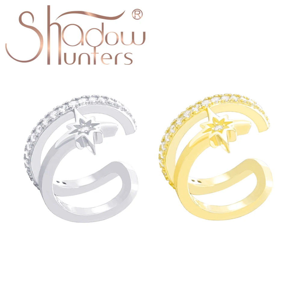 SHADOWHUNTERS الأصلي 925 فضة أقراط مشرقة ستار الأذن الكفة طبقتين كليب على الأذن لفتاة العصرية النساء المجوهرات #1