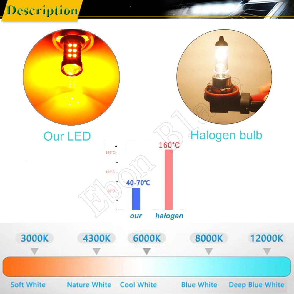 2Pcs Car Led H8 H11 H16JP 3030 30SMD Auto Fog Light Lamp Bulbs Projector Lens Running Driving Light Amber Orange Yellow 12V DC