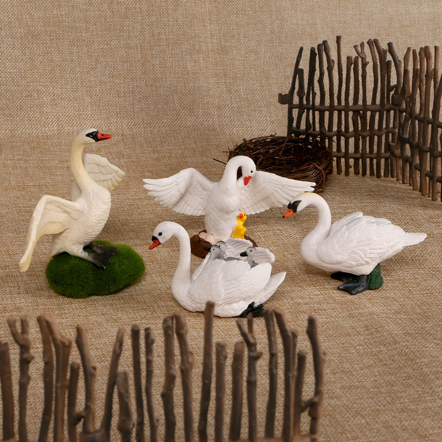 Simulation Farm Animals Poultry Wild animal White Swan Hatching Swan set for kids toy Action Figures Educational toy