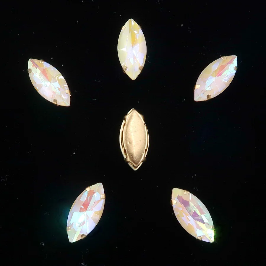 Navette-förmige Goldkrallenfassungen, 20 Stück, Regenbogenfarbene Glaskristalle, 7*15mm, zum Aufnähen, Pferdeaugen-Kristalle, für Taschen, DIY-Besatz – Detail 11