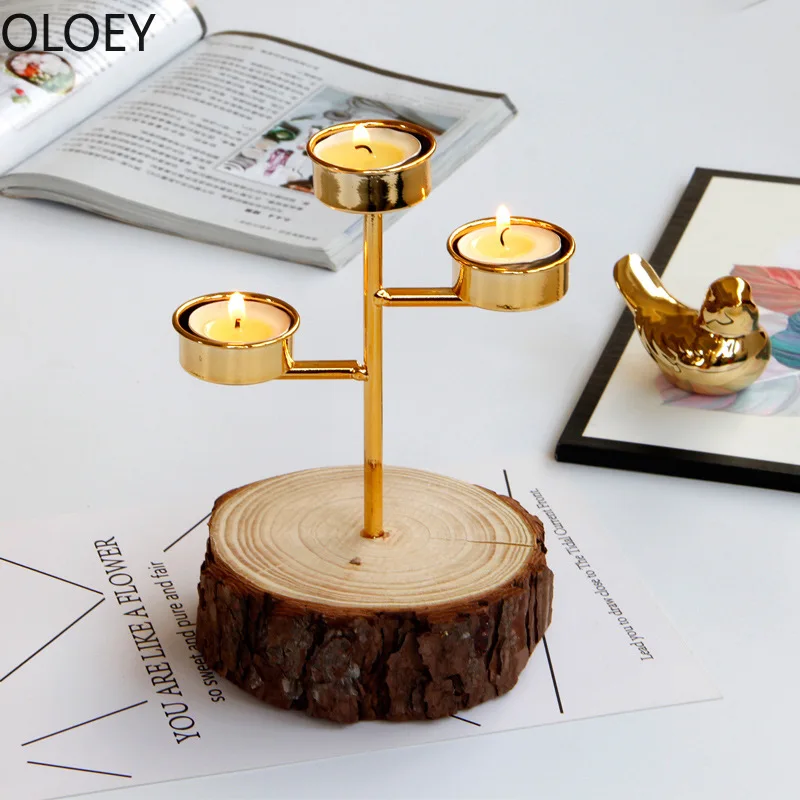 Nordic Wood Gold Candlestick Candle Holder Metal Tea Light Lighthouse Bougeoir Home Decor Table Wedding Centerpieces Candelabra