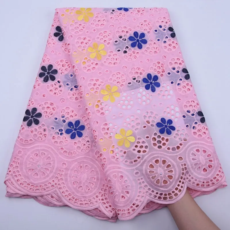 

Light Pink African Lace Fabric 2020 High Quality Nigerian Cotton Embroidery Lace With Rhinestone Net Lace Fabric For Dress S1800