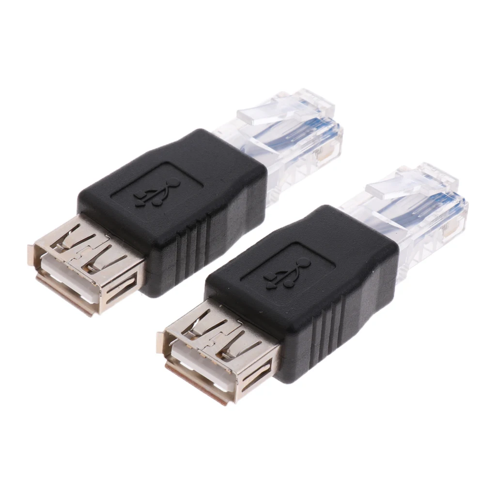 2 Buah USB Female Plug Ke Ethernet LAN Male Network Adapter Connector