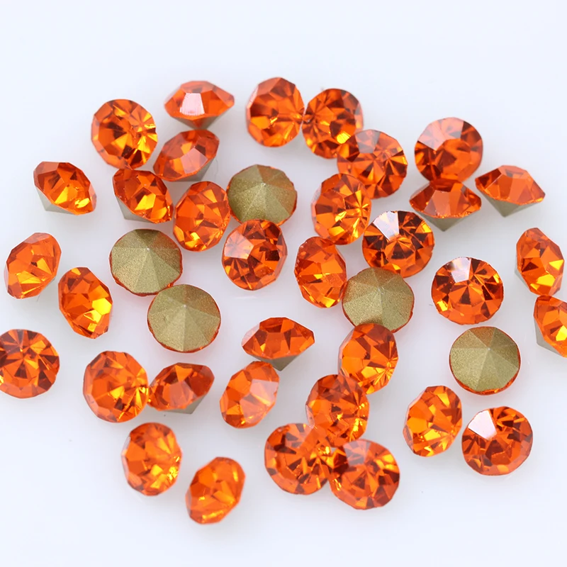 ss2-ss45 Orange Color Cz Crystal Nail Art Rhinestone Transparent Round Pointed Foiled Back Glass Strass jewelry making bead