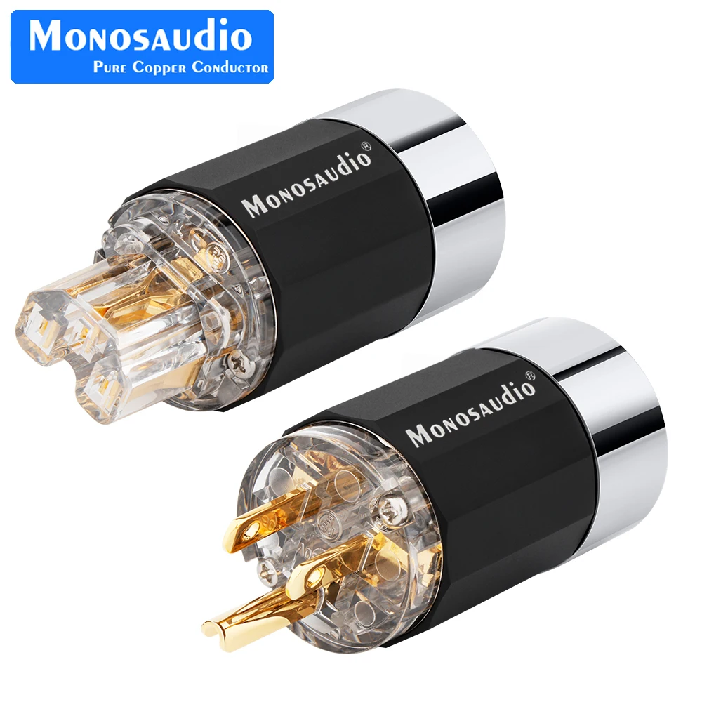 Monosaudio M109G/F109G 99.998% Pure Copper Gold Plated US AC Power Plug polygon Aluminum alloy+Transparent Topper