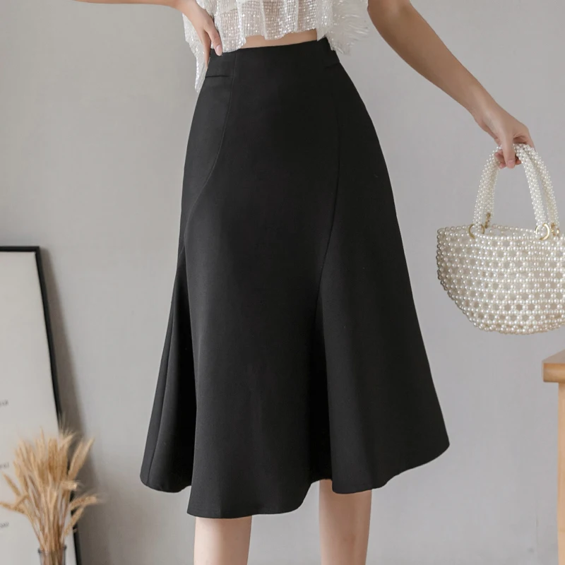 Seoulish 2021 New Spring Summer Minimalism Women's Umbrella Midi Skirts Korean OL Style High Waist Chic Female A-Line Skirts