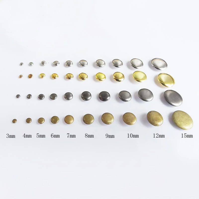 100sets Metal Single Cap Rivets Studs 12mm~15mm Round Rivet for DIY Leather Craft Bag Belt Garments Hat Shoes Pet Collar Decor