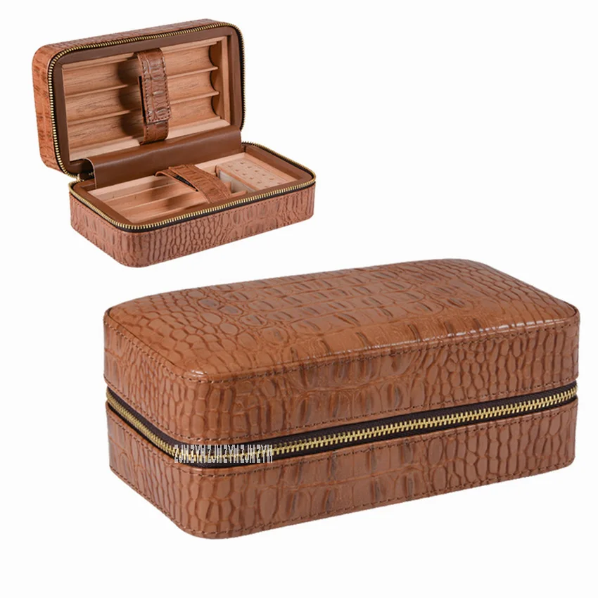 WLH-0053 Travel Portable Cigar Humidor 6-Tube Cigar Box Cedar Wood Pu Leather Cigar Case Cigar Humidifier Accessories Nice Gift