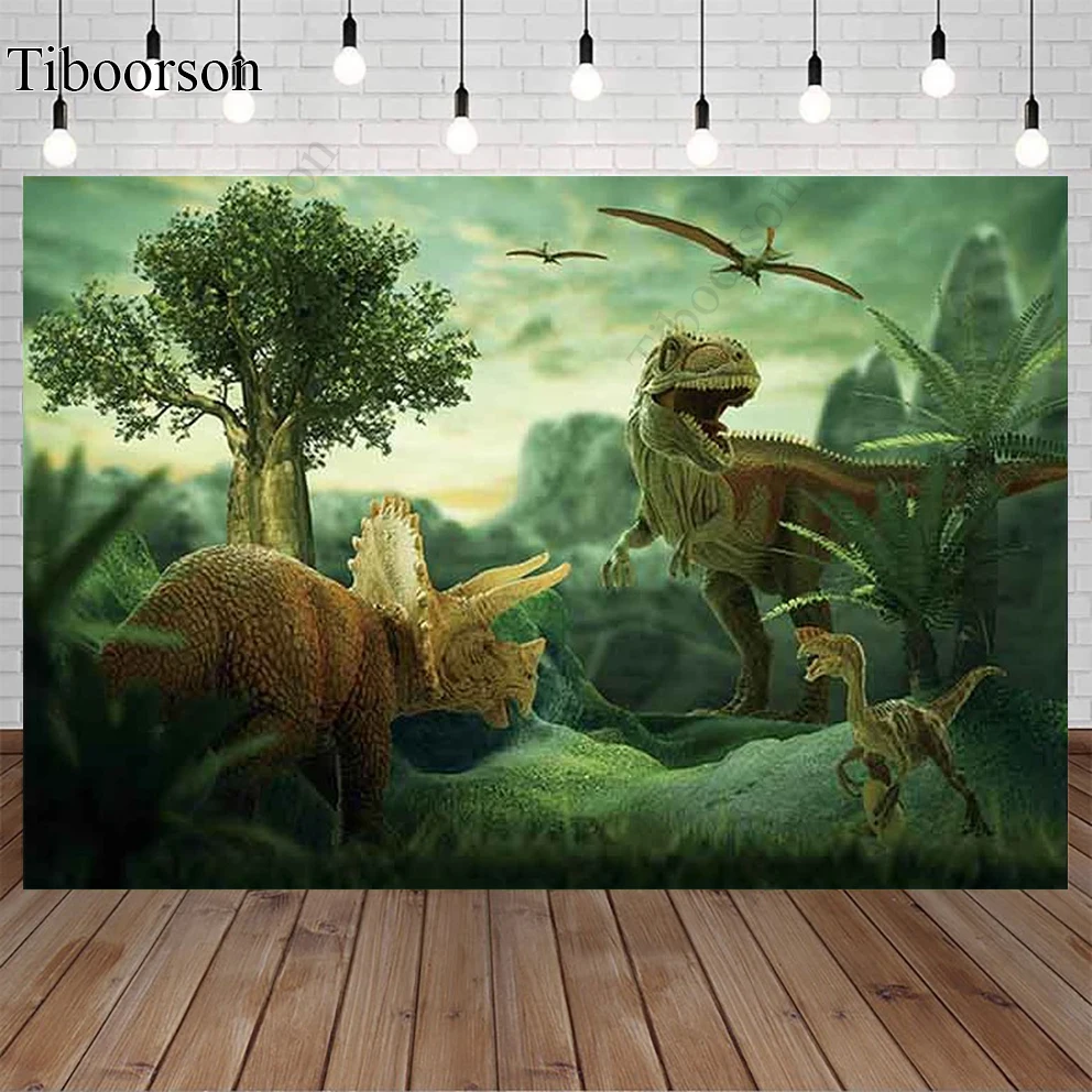 Happy Birthday Baby Shower Jurassic World Dinosaur Tropical Rainforest Party Photo Backdrop Photography Background Banner