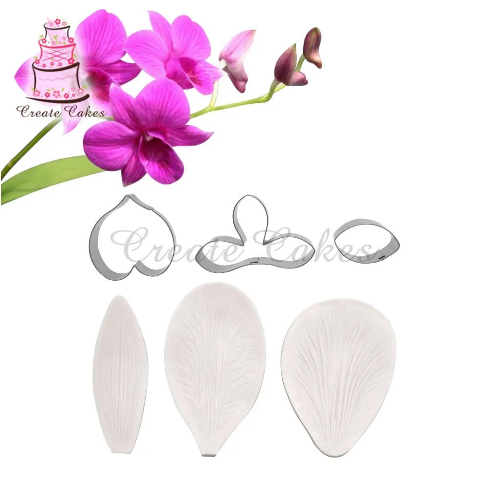 6pcs/set Dendrobium Impression Flower Mold Silicone Veiner Mold Cake Decorating Fondant Sugarcraft Cake Mold for Sugar Flower