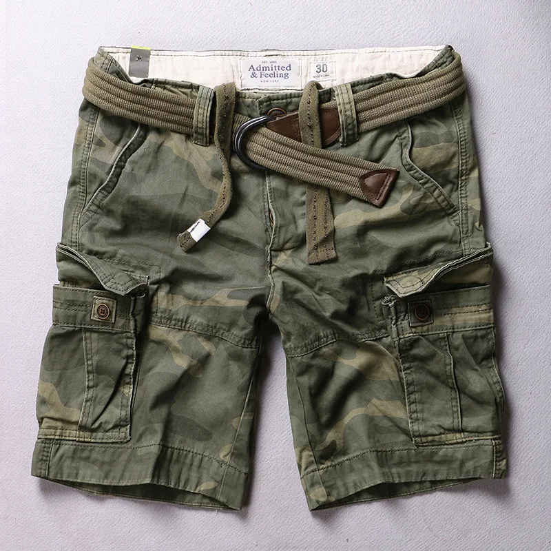 Summer Mid-Rise Large Size Shorts Men Shorts Cotton Multi-Pocket Camouflage Button Button Cardigan Cargo Shorts