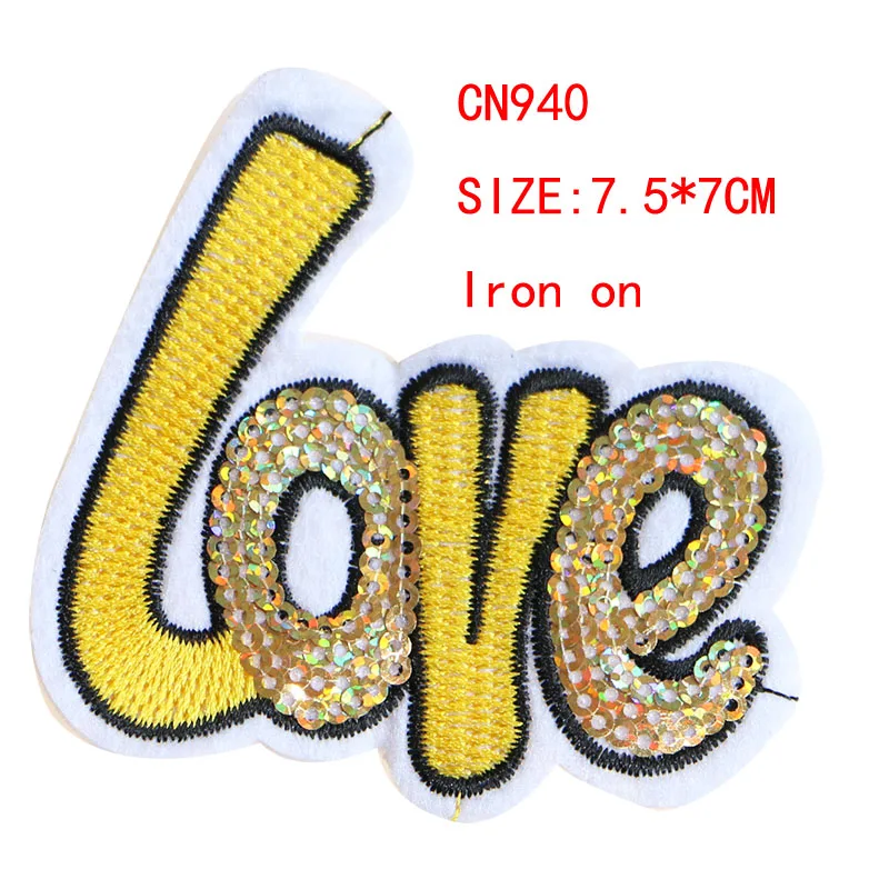 2 Pcs Love Letter Sequin icon Embroidered Iron on Patches for Clothing DIY Stripes Clothes Patchwork Stickers Custom Badges