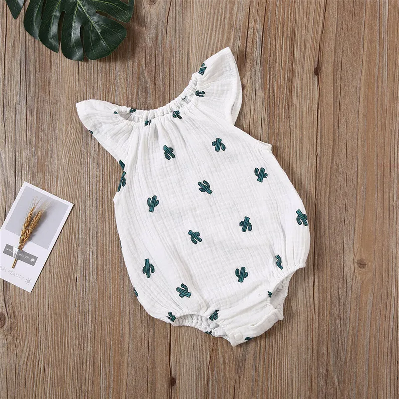 2020 Summer Newborn Baby Girls Boys Clothes Cotton Linen Cactus Print Fly Sleeve Romper Jumpsuit Soft Baby Outfits One-Piece