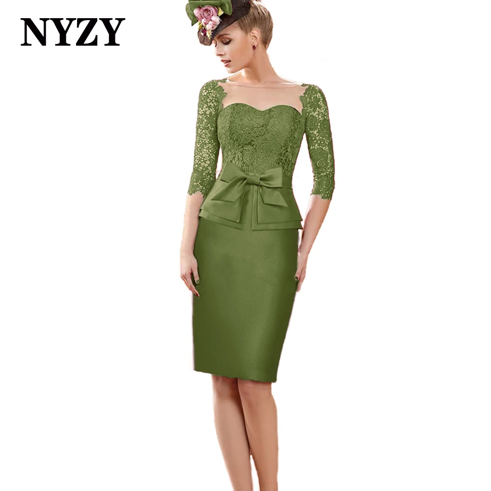 NYZY M361G Olive สีเขียว Sheath 3/4แขนสั้นลูกไม้ชุดเจ้าสาวงานแต่งงาน2021 Vestidos De cóctel