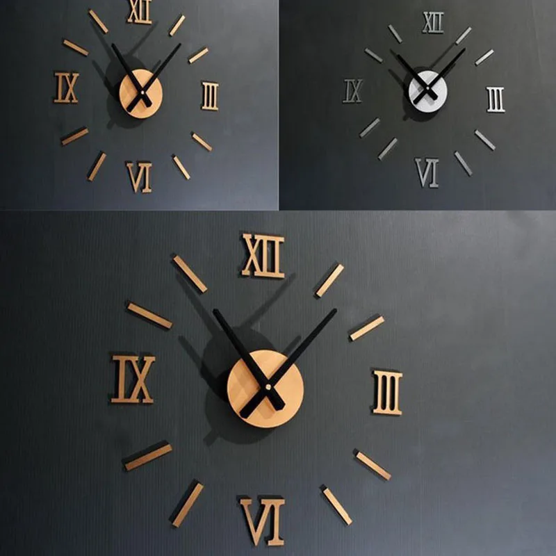 DIY Quartz Clocks sticker 3D wall clock Roman numeral mirror acrylic home wall Self Adhesive Hanging Watch decoration sticker