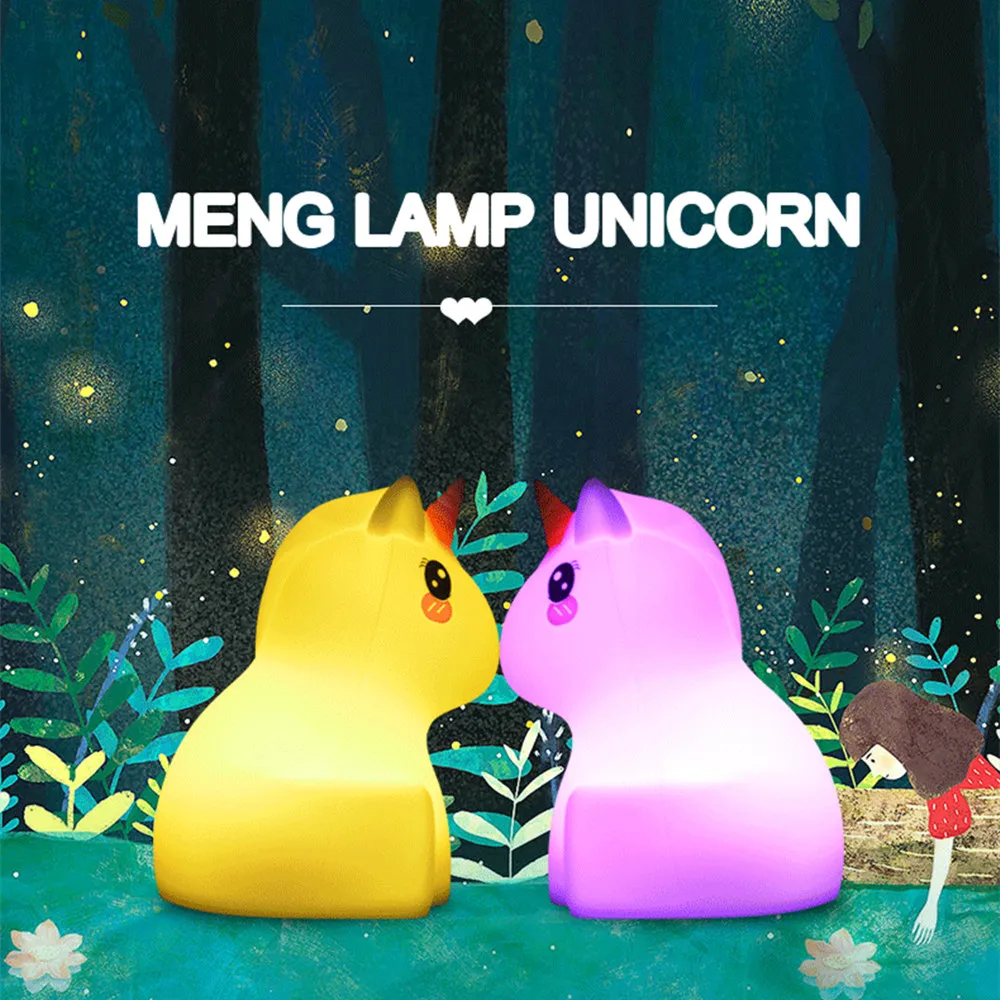 Unicorn Night Light Touch Sensor Remote Control Dimmable Timer USB Rechargeable Silicone RGB LED Night Lamp for Kids Baby Gift