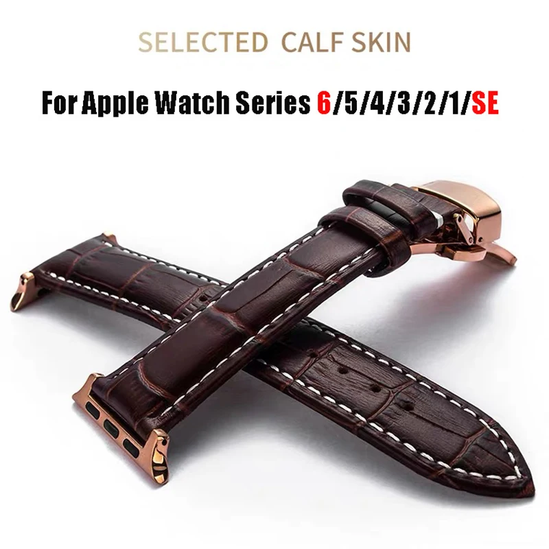 Strap for Apple Watch Band Series 6 SE 5 4 3 2 44 mm 40mm Bracelet for Iwatch 6 5 4 42mm 38mm Geniune Leather Watchband Correas