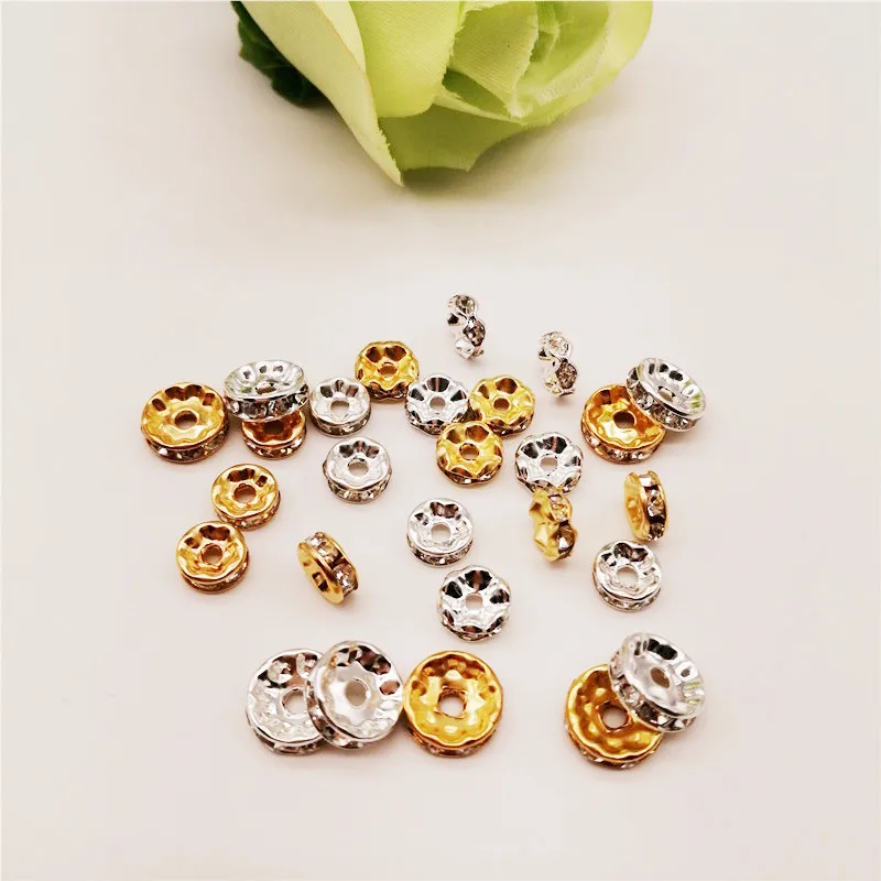 1000pcs 6/8/10mm Gold/Silver Plated Crystal Rhinestone Beads Round Rondelle Spacer Beads For Jewelry Making DIY Jewelry Findings