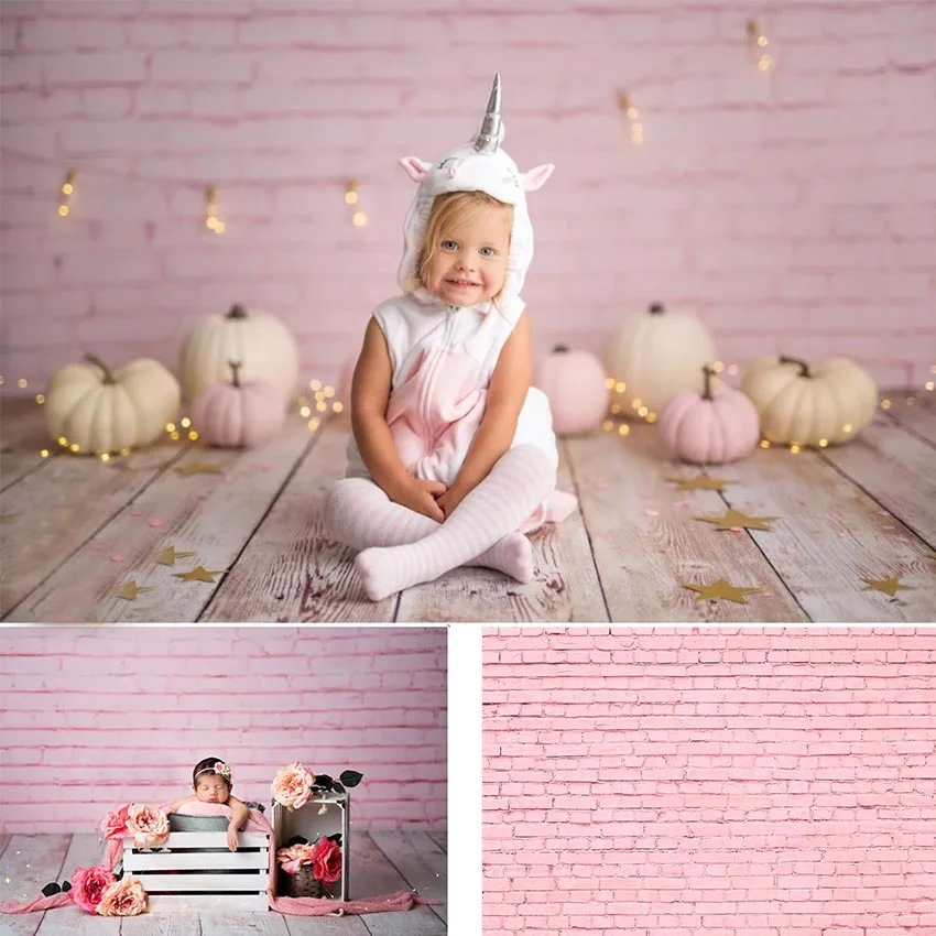 Avezano Backdrops Kids Birthday Portrait Baby Shower Pink Brick Wall Wedding Photography Background Photo Studio Photozone Decor