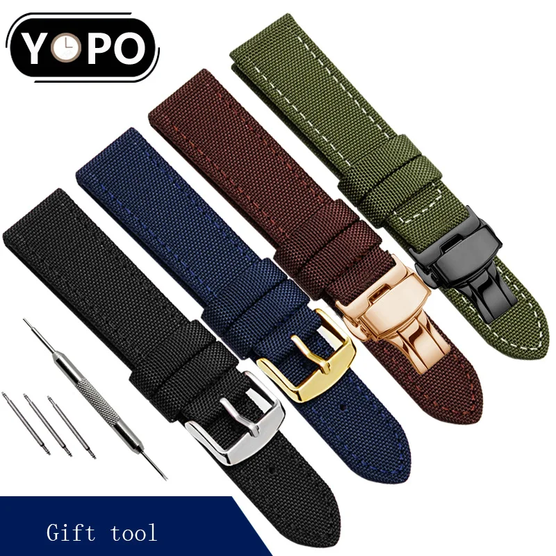 Yopo 18mm 20mm 22mm Nylon watchband black blue brown green wristband Suitable for men's outdoor sport watch accessories