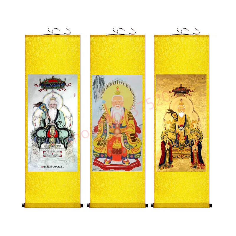 (customized)  Lord Lao Zi portrait, Daoism, Sanqing morality Tianzun God, a scroll painting of silk decoration