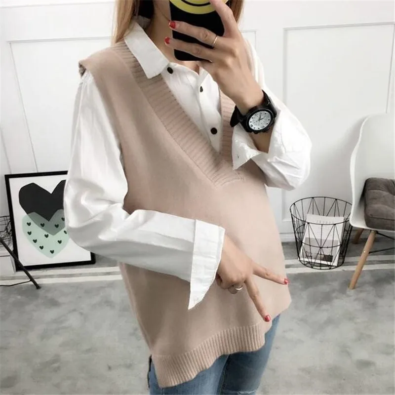 2023 Women Sweater Spring Autumn Wool Vest Sleeveless O-Neck Knitted Vests Long Sections Poullover Vest Female Jumper Pull Femme