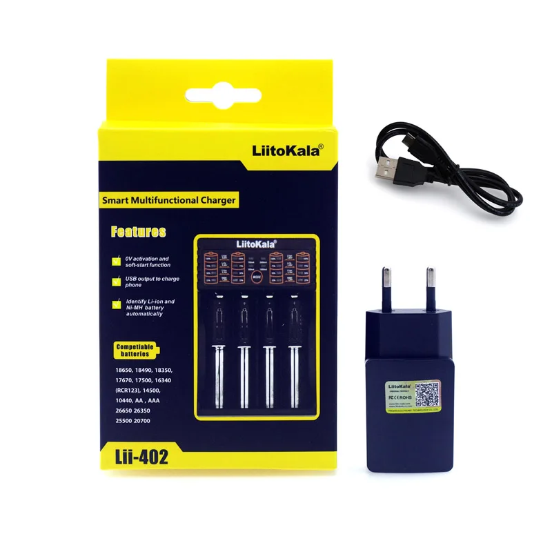 Liitokala Lii-402 18650 Charger 1.2V 3.7V 3.2V 3.85V AA 26650 10440 14500 16340 NiMH li-ion battery Smart charger 5V 2A Plug