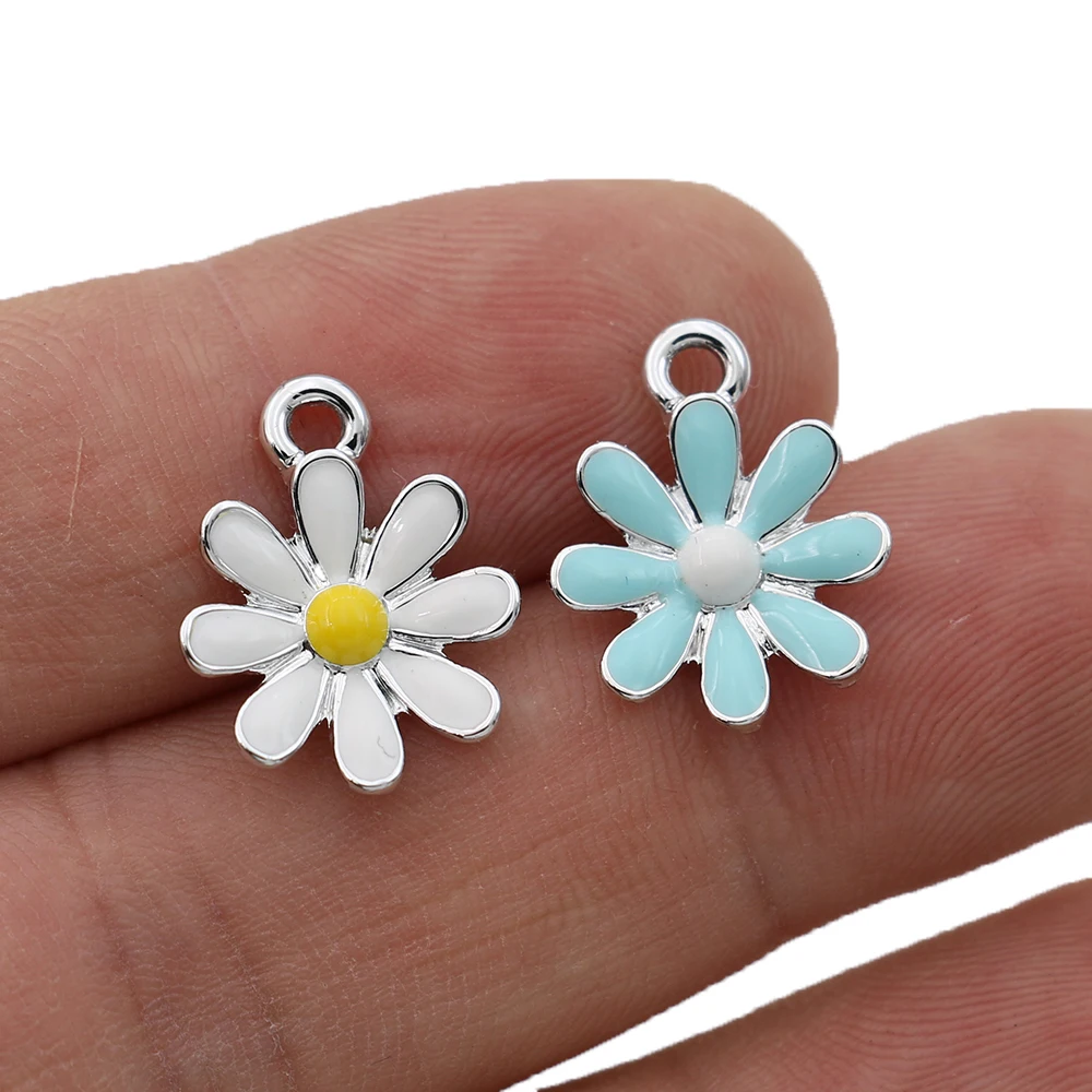 10Pcs Enamel Silver Plated Blue Flower Charm Pendant Jewelry Making Bracelet Necklace DIY Earrings Accessories - Image 2