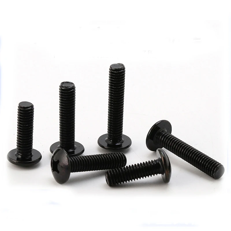 10Pcs/lot M2 M2.5 M3 M3.5 M4 M5 M6 TM Screws Phillips Truss Mushroom Head Screw Black Plated Electronic Carbon Steel Screws