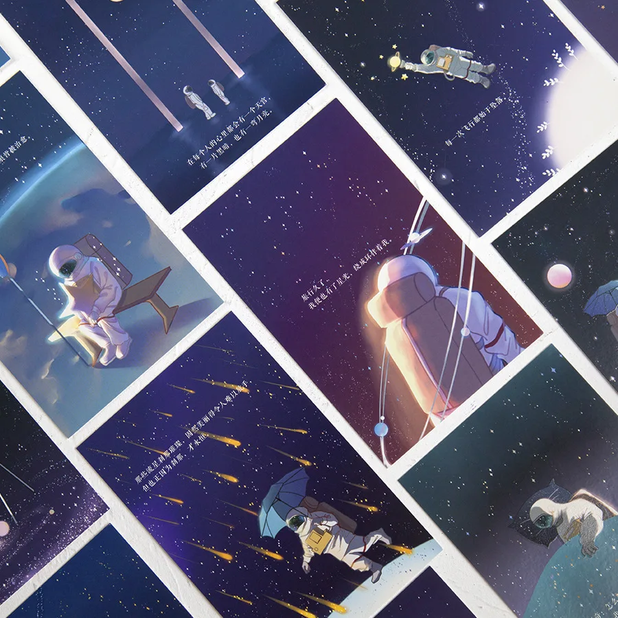 30 Sheets/Set Starry Sky Luminous Postcard Astronaut Dream Greeting Card Birthday Letter Gift Card