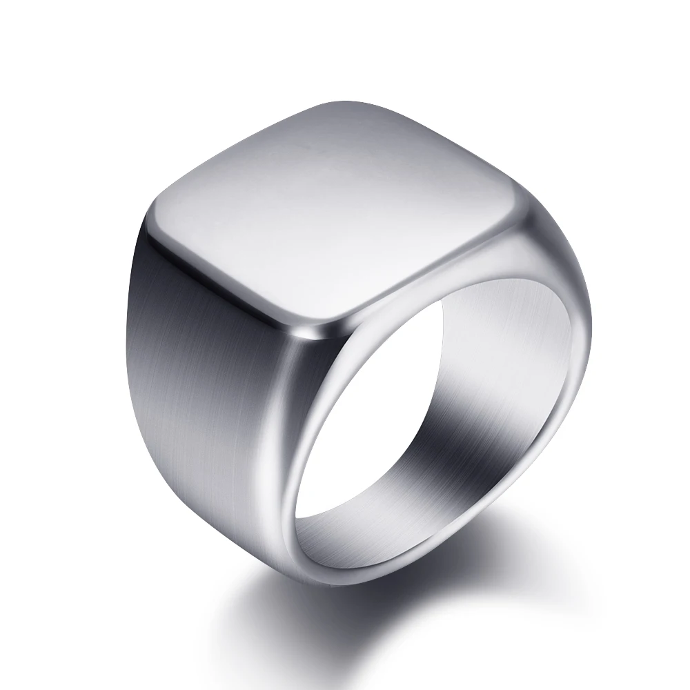 Freie Gravur neue Silber/Gold/Schwarz/Blau Quadrat große Breite Siegelringe maßge schneiderte Mode Finger Männer Ring Titan Stahl Schmuck