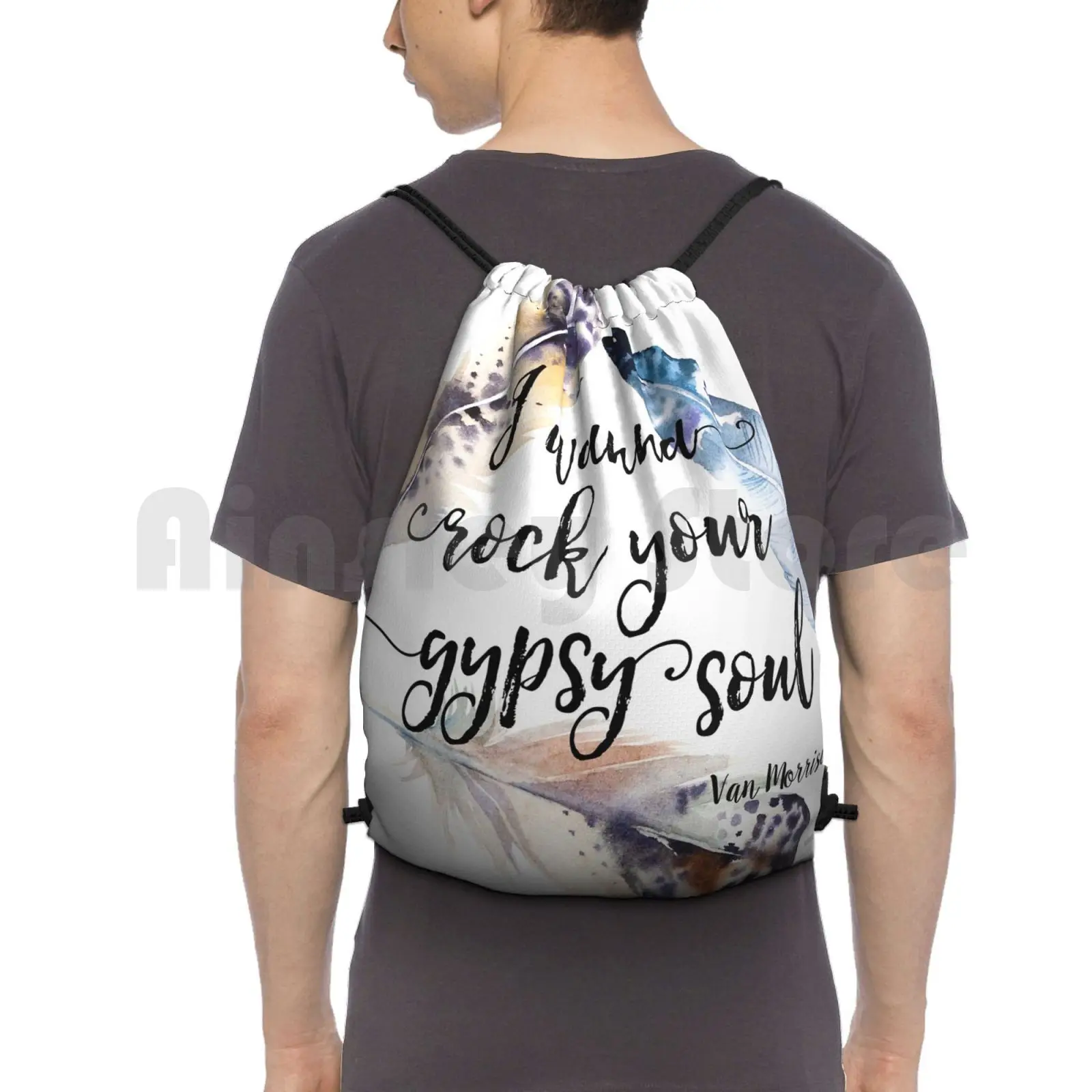 Gypsy Soul-Into The Mystic Lyrics Backpack Drawstring Bags Gym Bag Waterproof Van Morrison Into The Mystic Feathers Gypsy