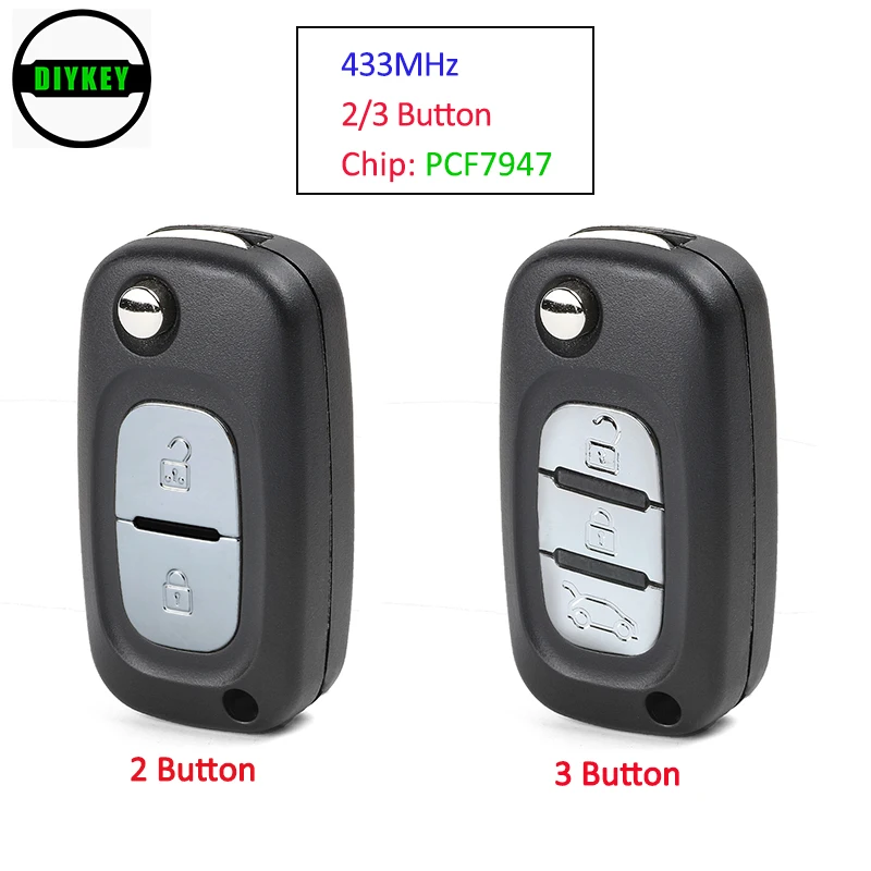 

DIYKEY удаленное брелок 2 / 3 кнопки FSK 433 МГц PCF7957 чип для Renault Clio 3, Kangoo, мастер 2006-2016