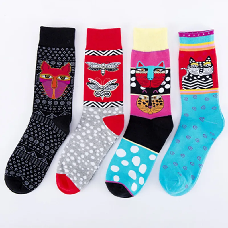 

4 pairs of socks plus size cat butterfly pattern socks personality fashion medium tube manufacturers wholesale