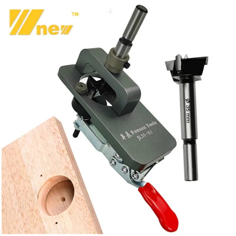 35mm Hinge Boring Jig Woodworking Hole Drilling Guide Locator with Fixture Aluminum Alloy Hole Opener Template Door Cabinets