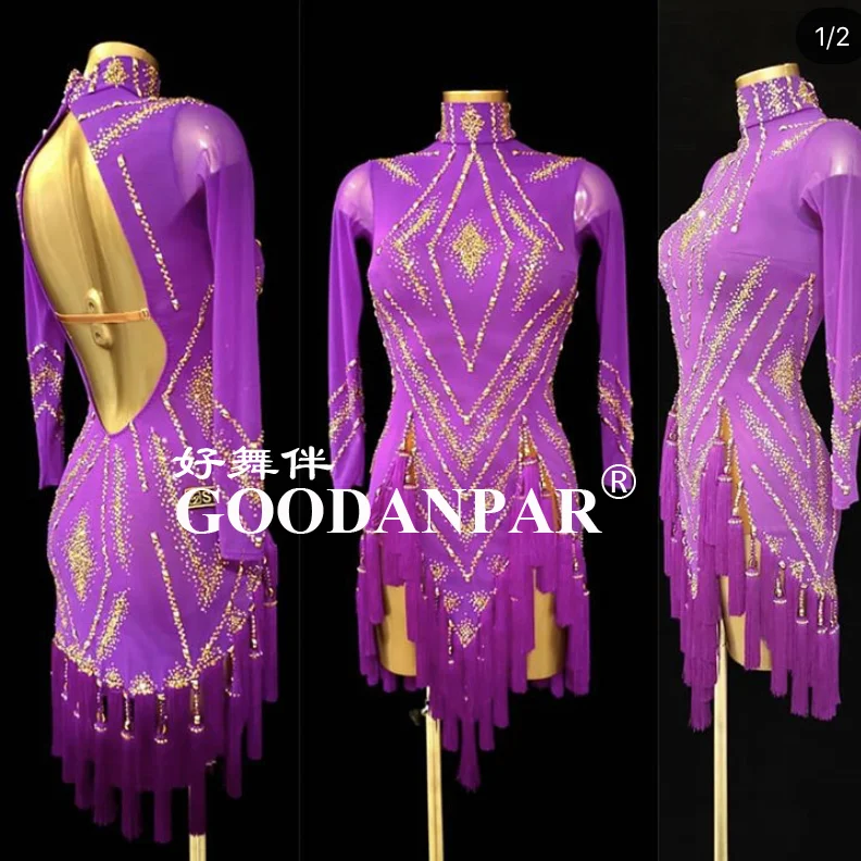 Latin dance dress women competition Latin dance costume Latin dress fringes  Rumba dress Sexy dance dress purple