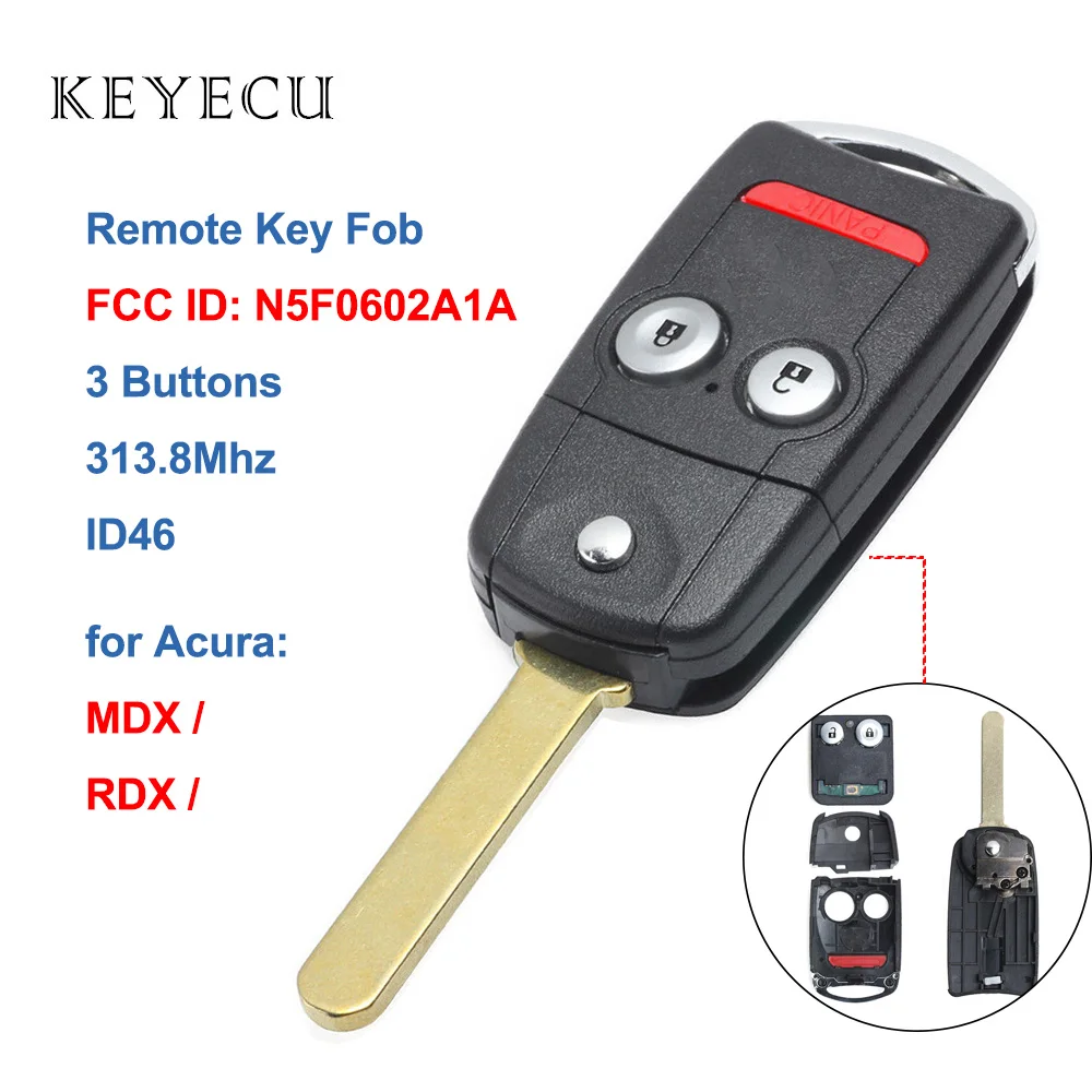 

Keyecu Replacement Remote Car Key Fob 3 Buttons 313.8Mhz ID46 for Acura RDX 2008-2009 MDX 2007-2013, FCC ID: N5F0602A1A