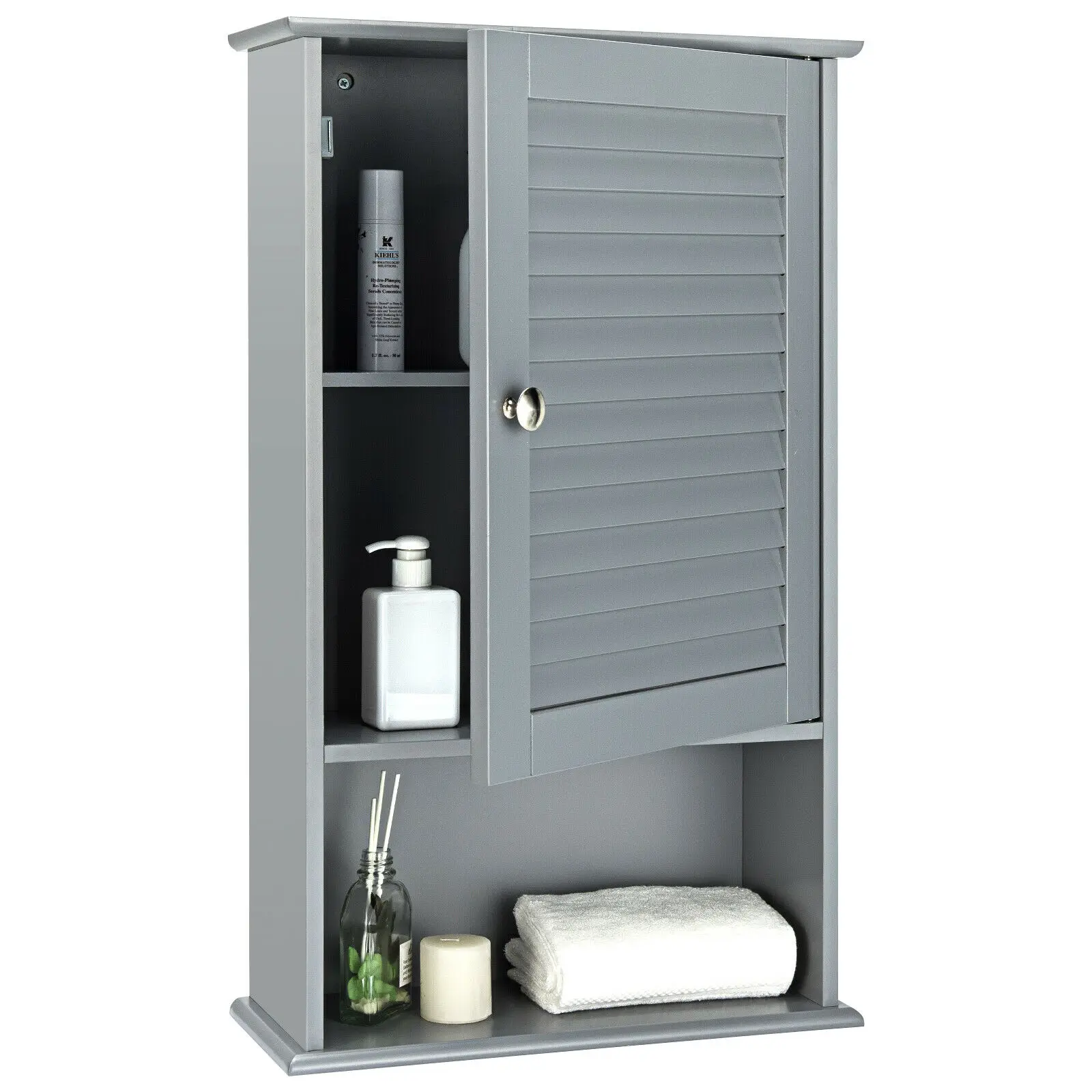 Bathroom Wall Mount Storage Cabinet Single Door w/Height Adjustable Shelf Grey  BA7597GR